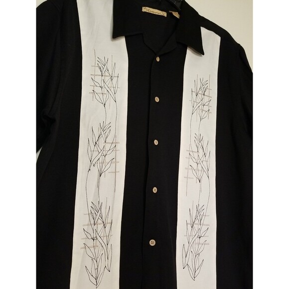 THE HAVANERA CO Shirt Large  Button up Guayabera-Style Hawaiian  Black   A5 - Picture 3 of 5